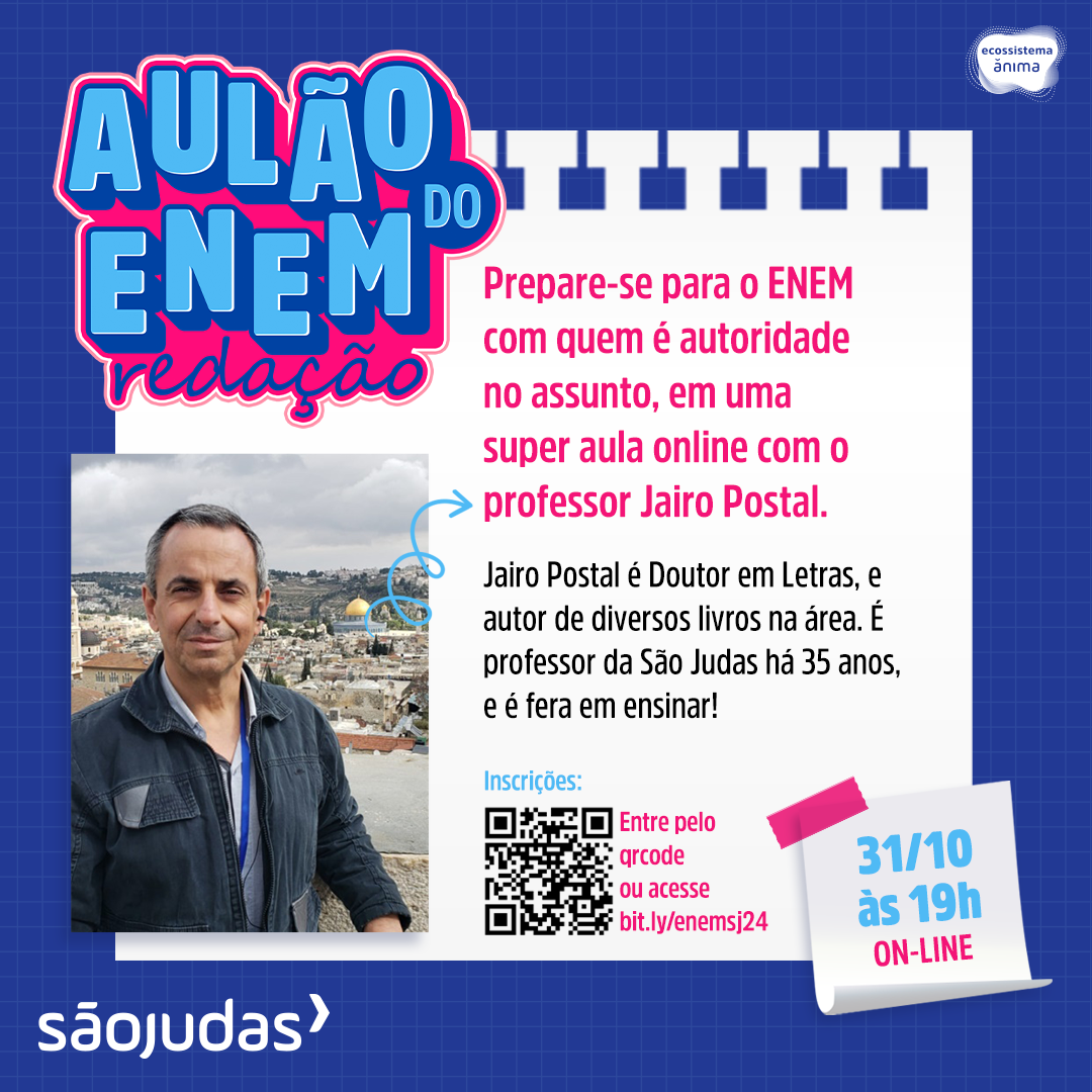 São Judas promove Aulão do ENEM - Redação com o professor Jairo Postal